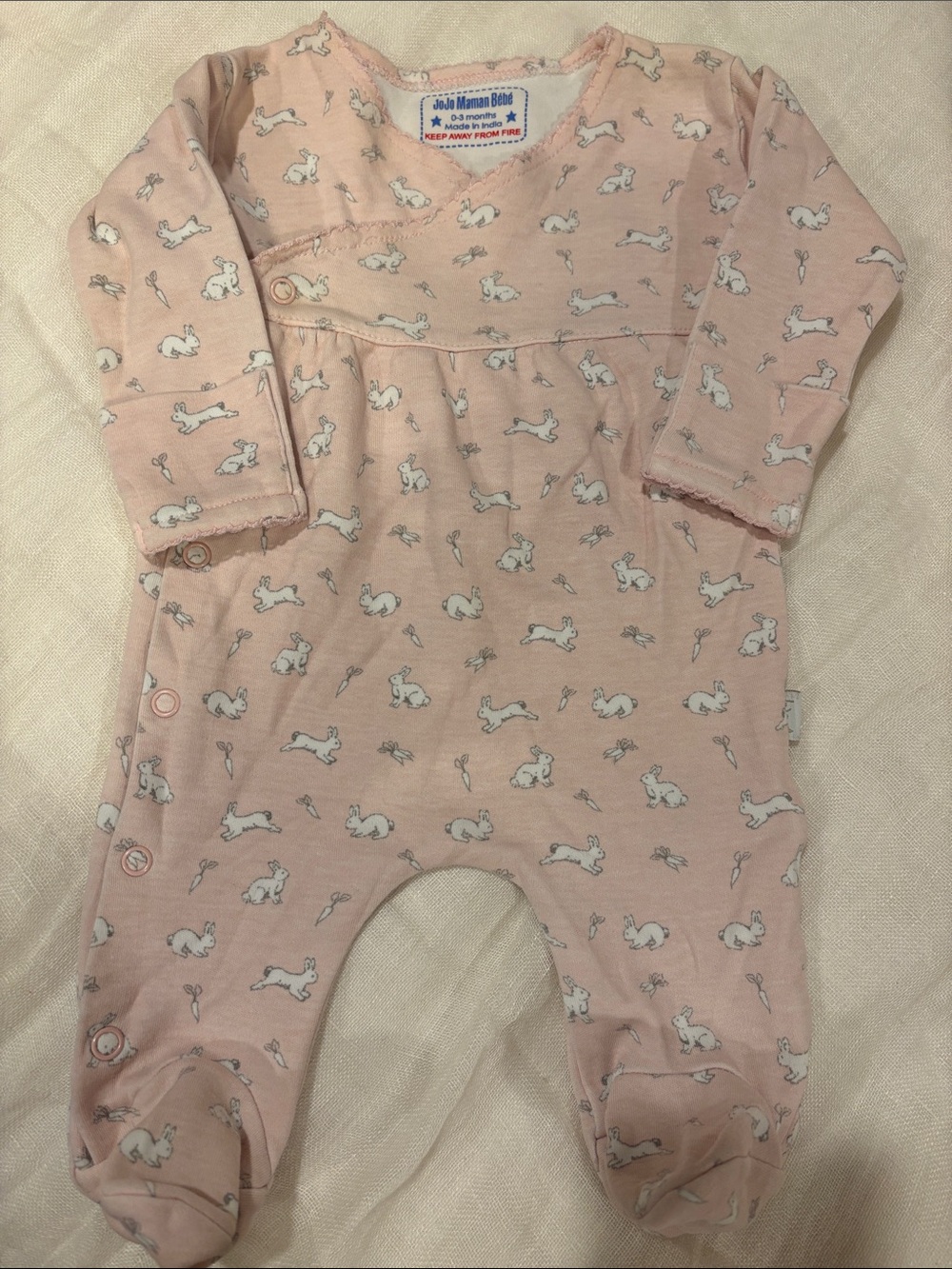 JoJo Maman Bebe Pink Bunny Print Footie
